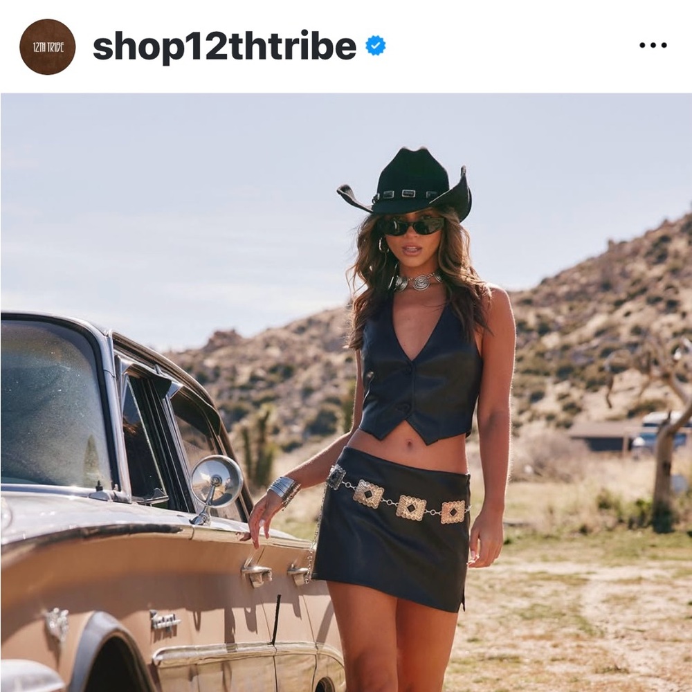 12th Tribe Black Leather Mini Skirt/Top Set